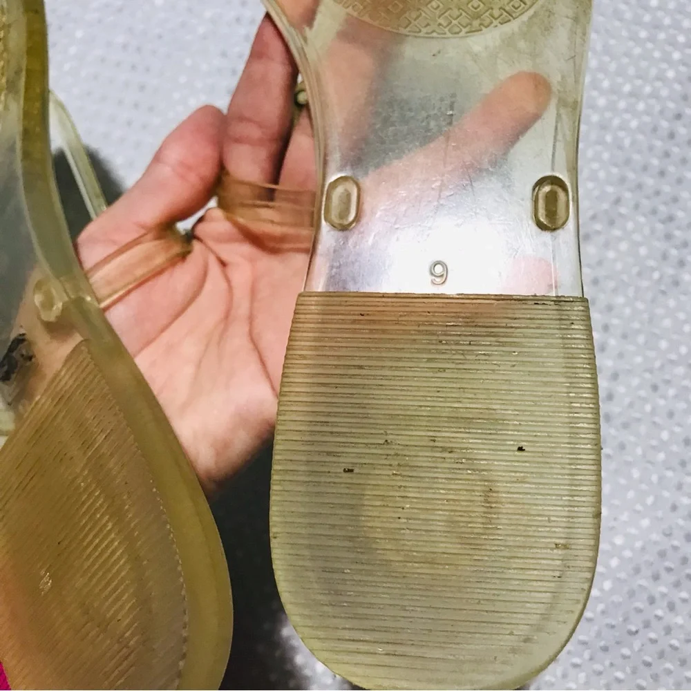 TORY BURCH clear jelly sandals white logo SIZE 9 womens
